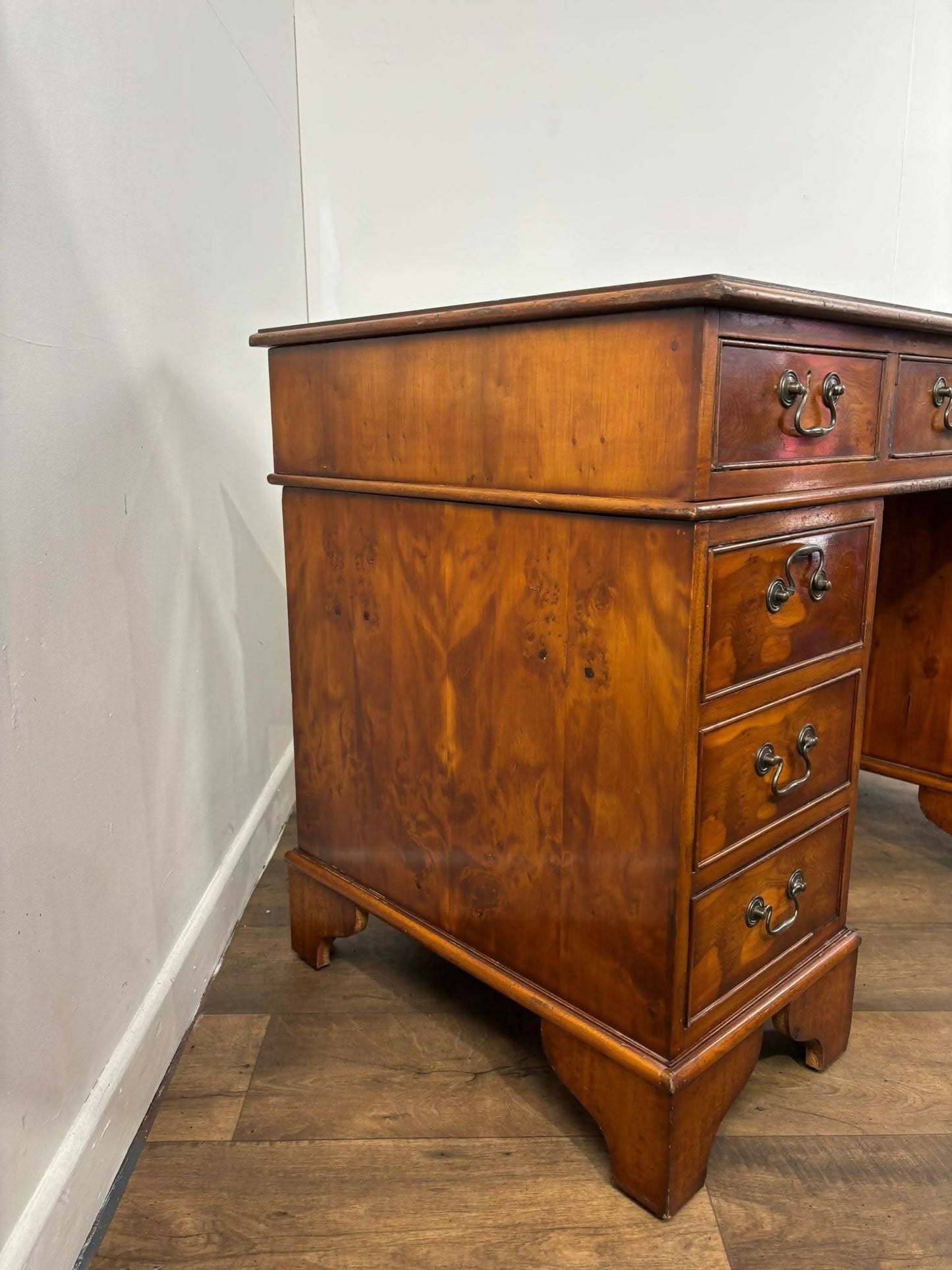 Reproduction Yew Wood Twin Pedestal Desk