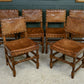 6 Oak Leather Dining Chairs - Cromwellian Style