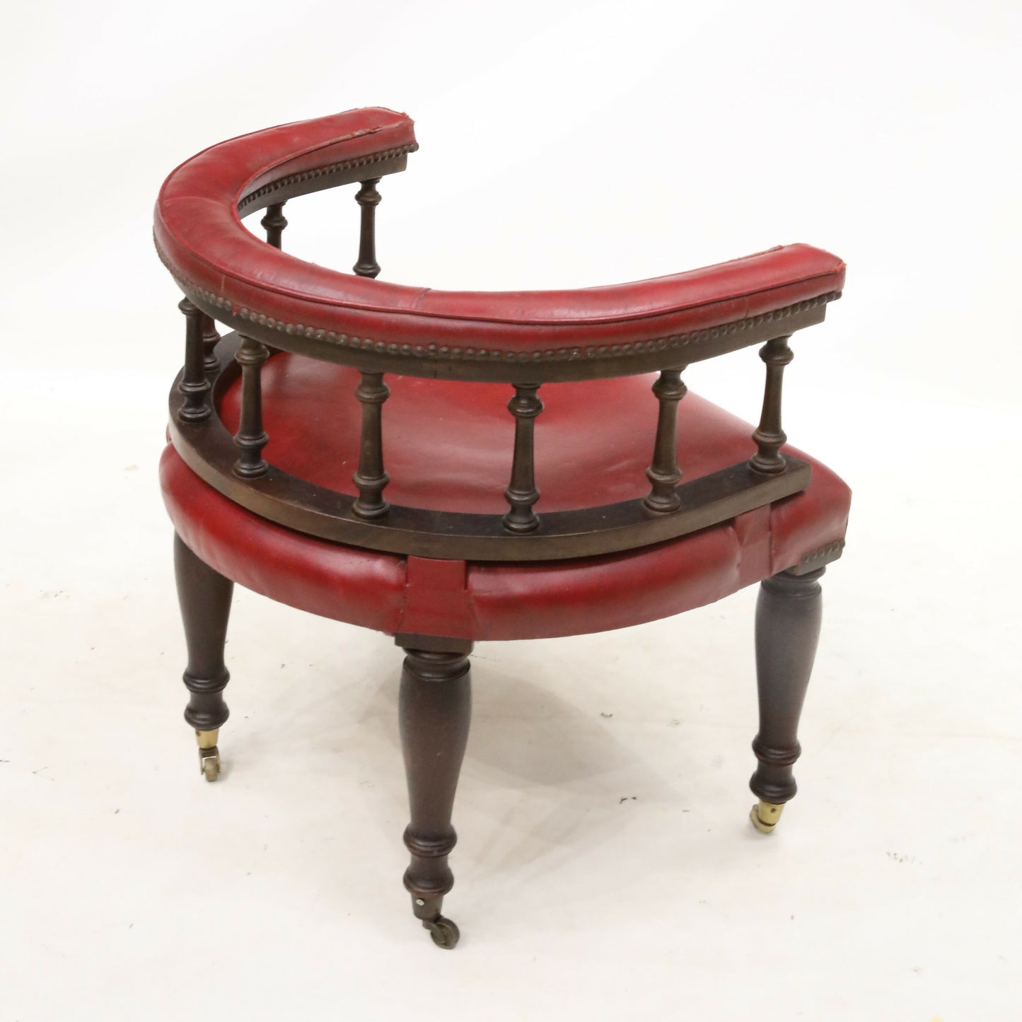 Antique Studded Red Leather Captains Armchair Tub Chair FREE UK Delivery. SBR9255/1906D