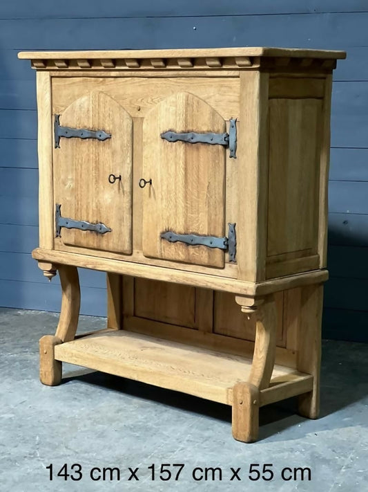 French Gothic Bleached Oak Cupboard