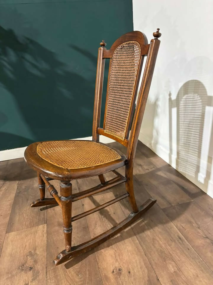 Edwardian Mahogany Rocking Chair with Berge Style Seat & Back Panelb