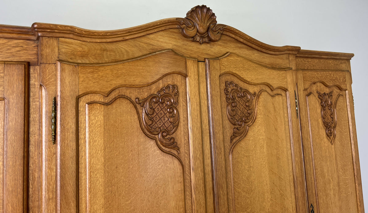 Wardrobe Vintage French Louis XVI Style Oak Four Door Carved Armoire LOT 6494