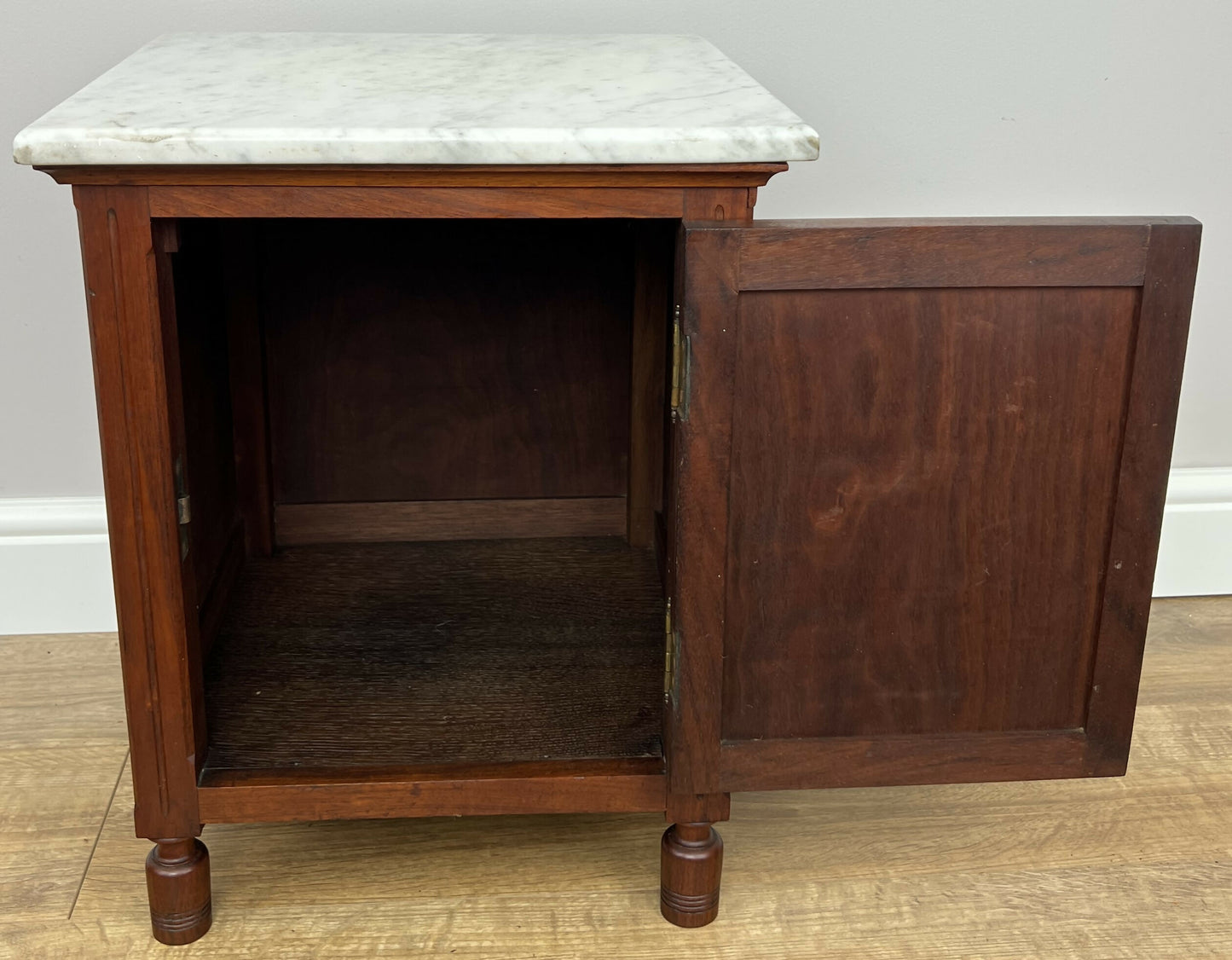 Bedside Table Antique French Style Marble Top Walnut Cabinet Nightstand LOT 6237