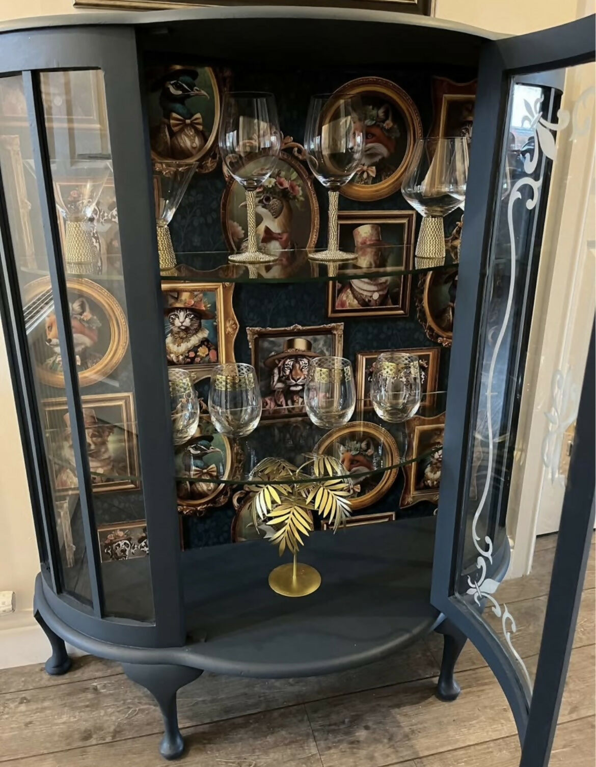 Antique Display / Drinks Cabinet Blue & Gold