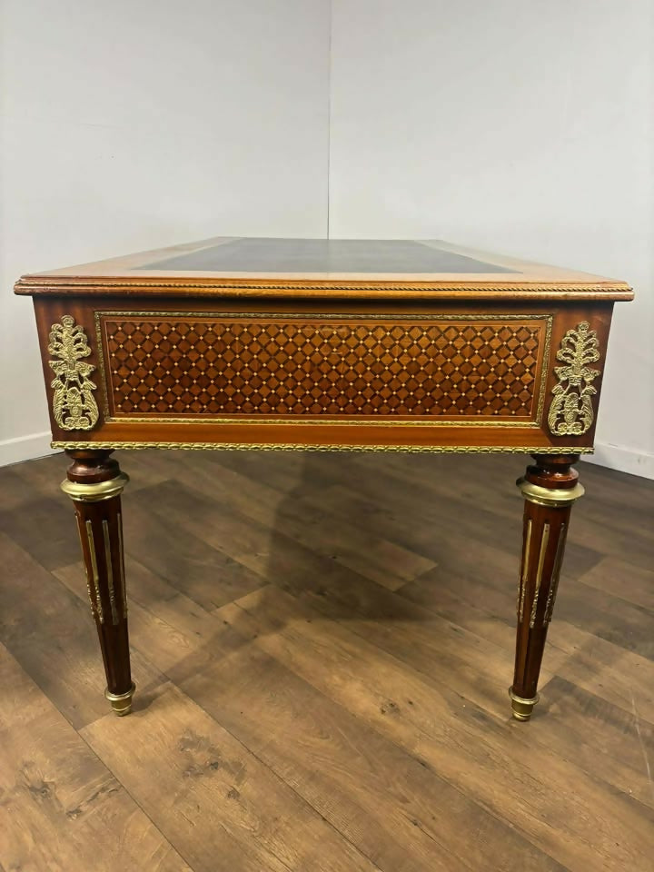 Continental Reproduction Walnut Veneered Tooled Inlaid Desk (style of Louis XVI)