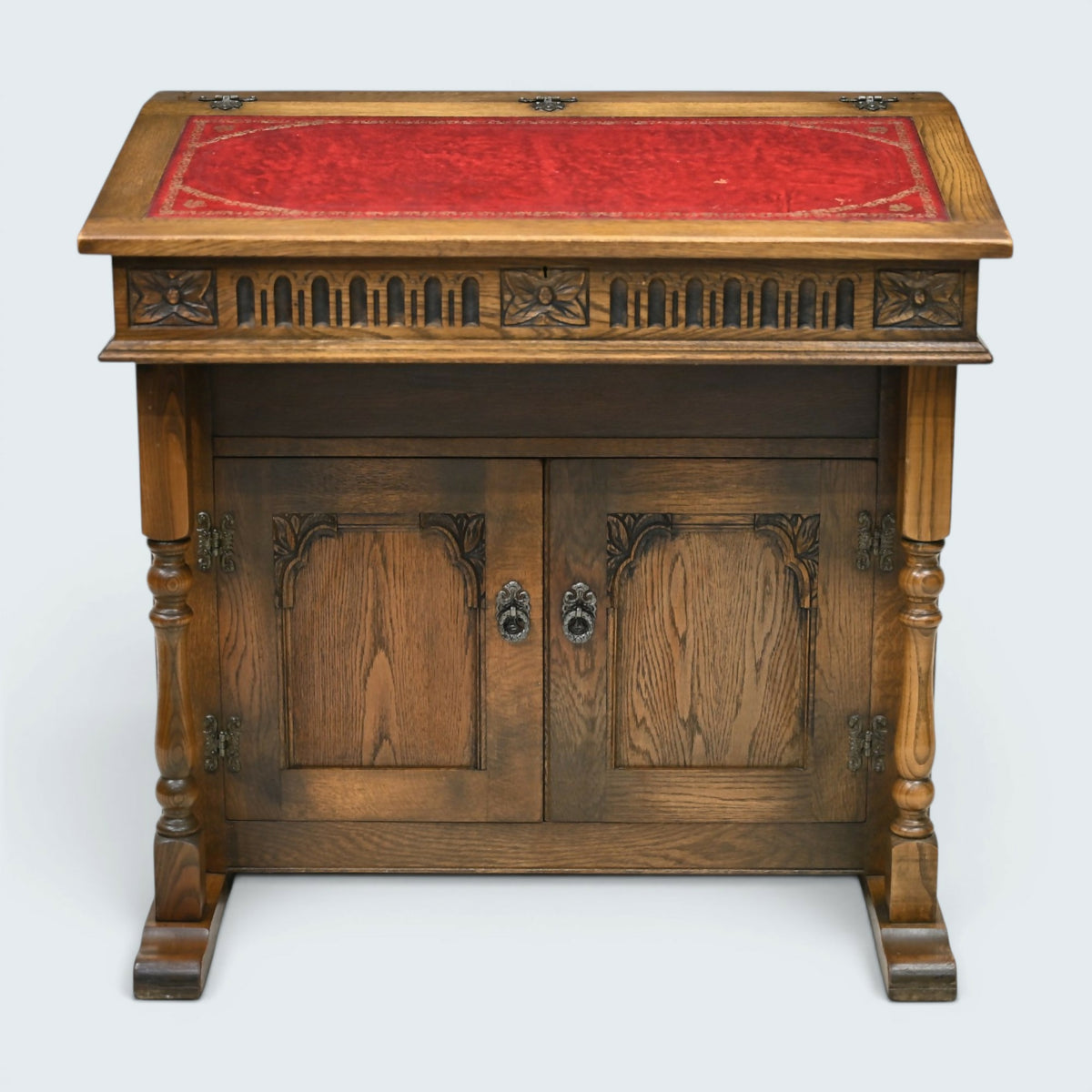 Old Charm Davenport Desk Red Hide Writing Slope Light Oak FREE UK Delivery*