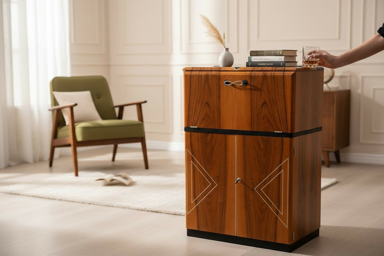 Vintage Art Deco Walnut Cocktail Cabinet | Mid Century Drinks Bar Cupboard