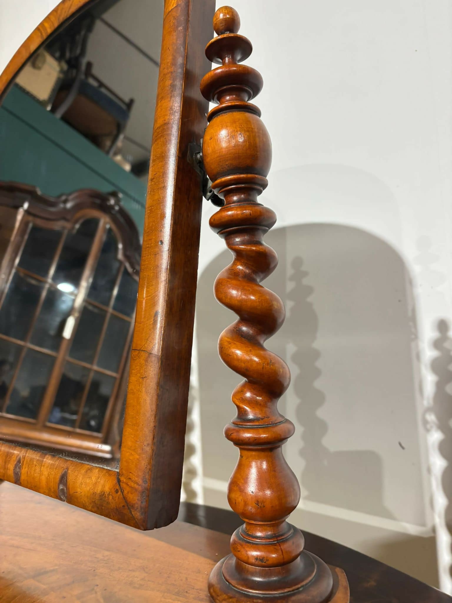 Victorian walnut dressing table mirror, supported on turned carved supports.7