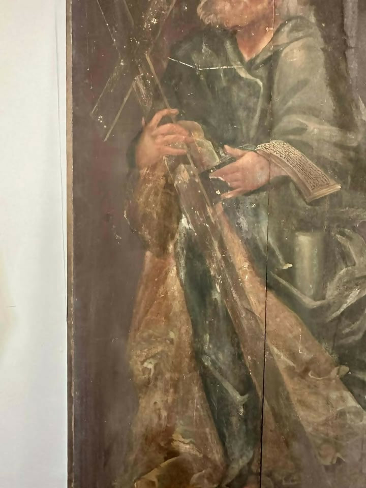 17/18th Century Polychrome Painted Pine Ecclesiastical Panel Depicting St Jude