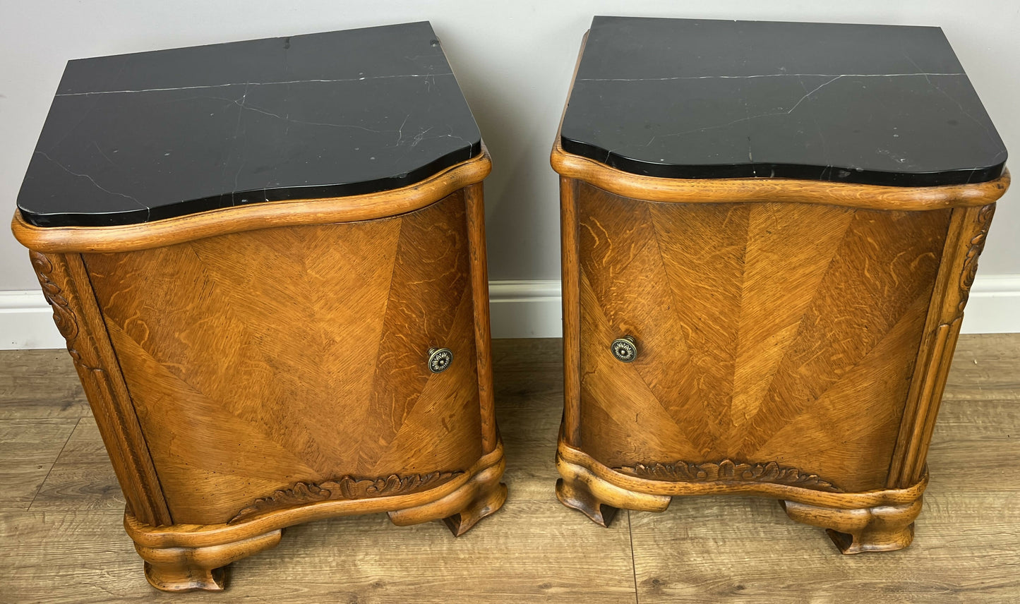 Pair of Bedside Tables Antique French Art Deco Marble Top Cabinets LOT 6351