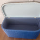 Mid century bright blue repainted ottoman with new William Morris style fabric