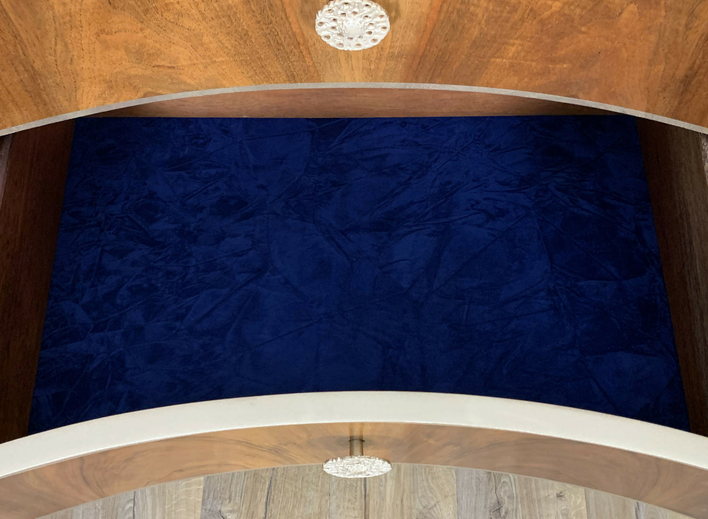 Art deco style Sideboard/Buffet. Palmer House Hotel Tiffany Peacocks. Navy Blue and Gold