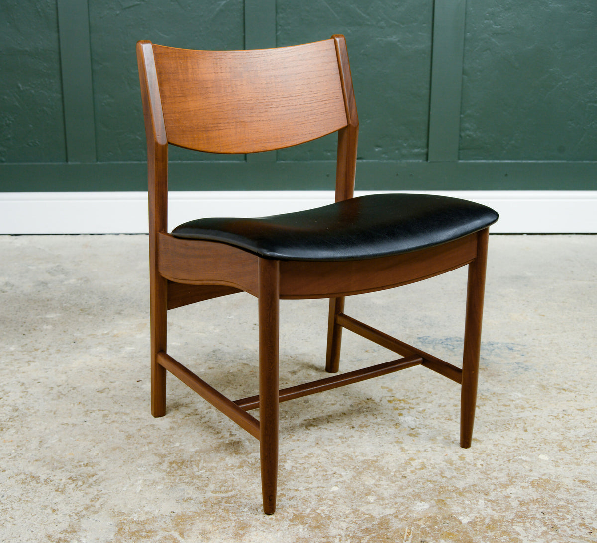4 x Danish Teak Mid Century Dining Chairs with Black Seats -Glostrup Mobelfabrik