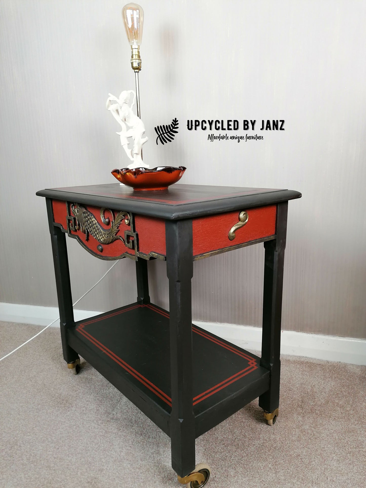 Chinese Inspired Console or Hall Table with Carved Carp