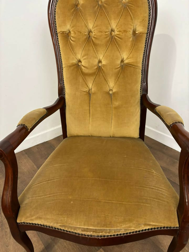 Reproduction Mahogany Button Back Armchair