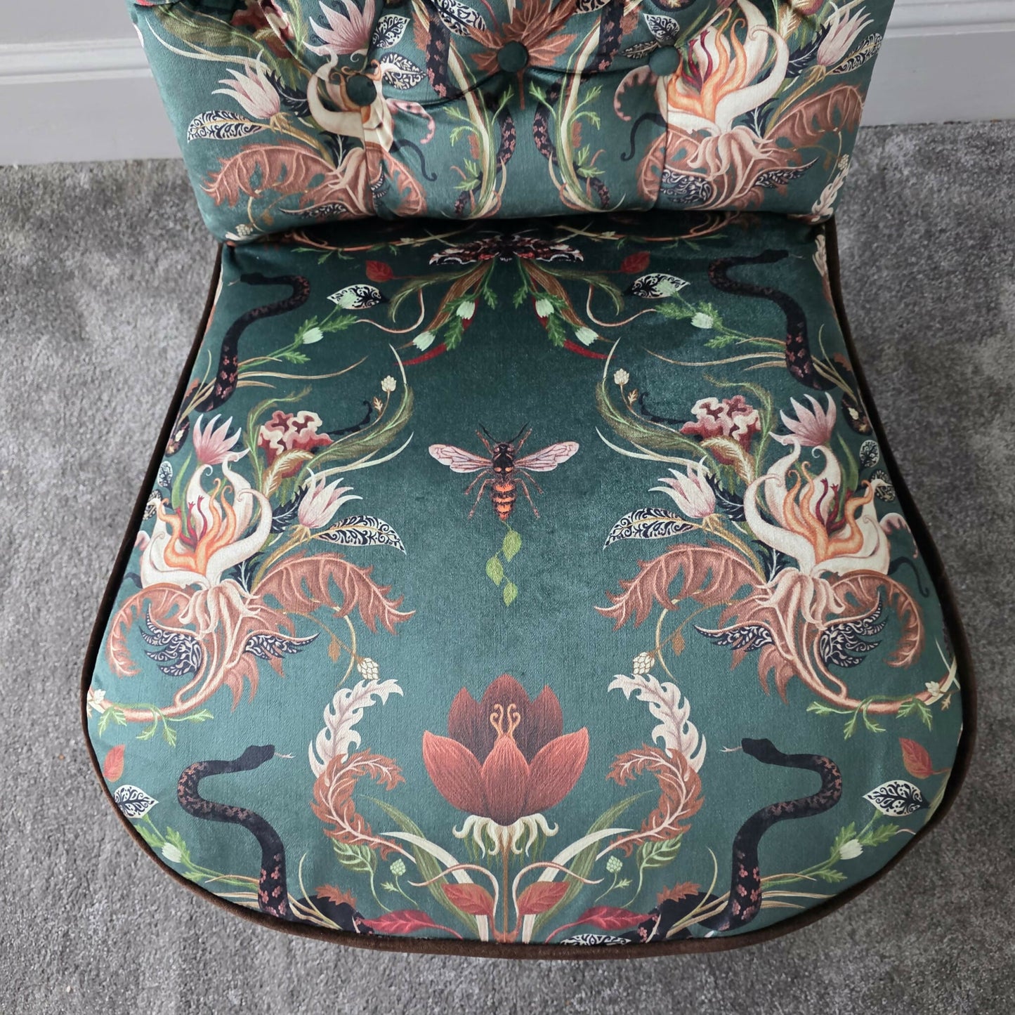 Antique Victorian Scroll Back Chair Fireside Seat - Newly Upholstered.