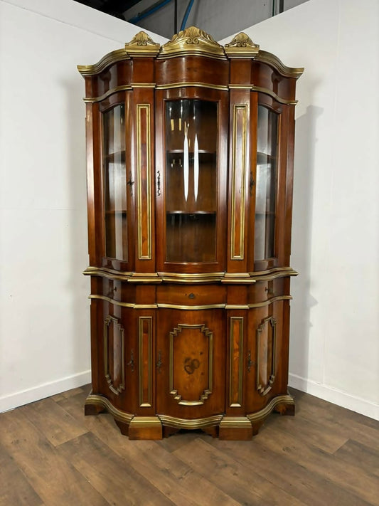 Serpentine Display Cabinet with Italian Marquetry – Glazed Top & Cupboard Base