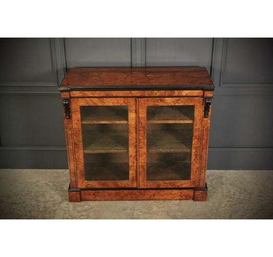 Vintage Victorian Glazed Figured Walnut Bookcase Display Cabinet