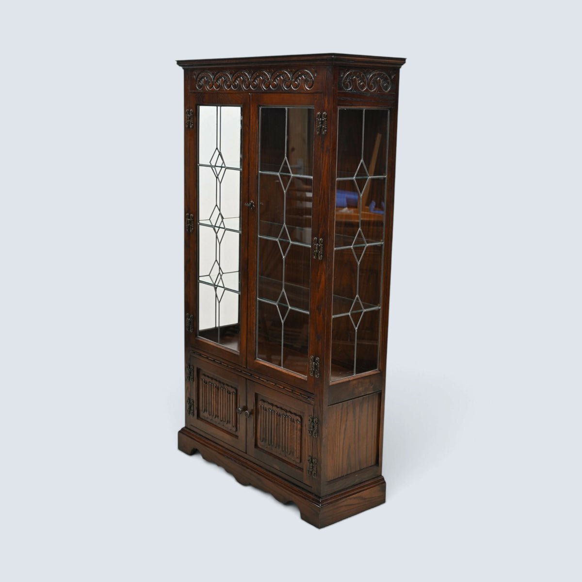 Old Charm Display Cabinet 3 Glass Shelves Tudor Brown #2155 FREE UK Delivery*