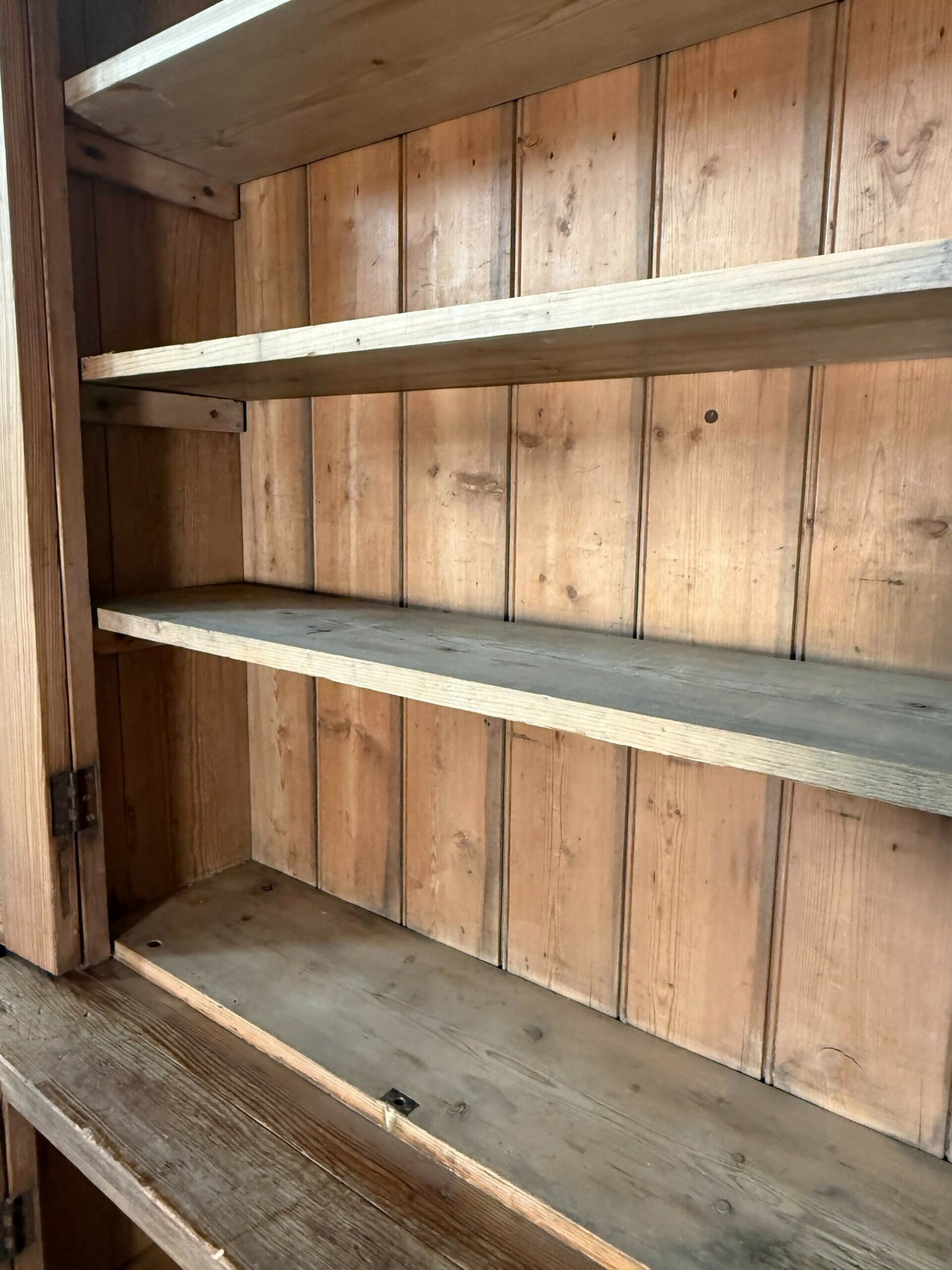 Vintage Early Victorian Tall Pine Housekeeper Pantry Kitchen Larder Shelves Double Cupboard, c.1820