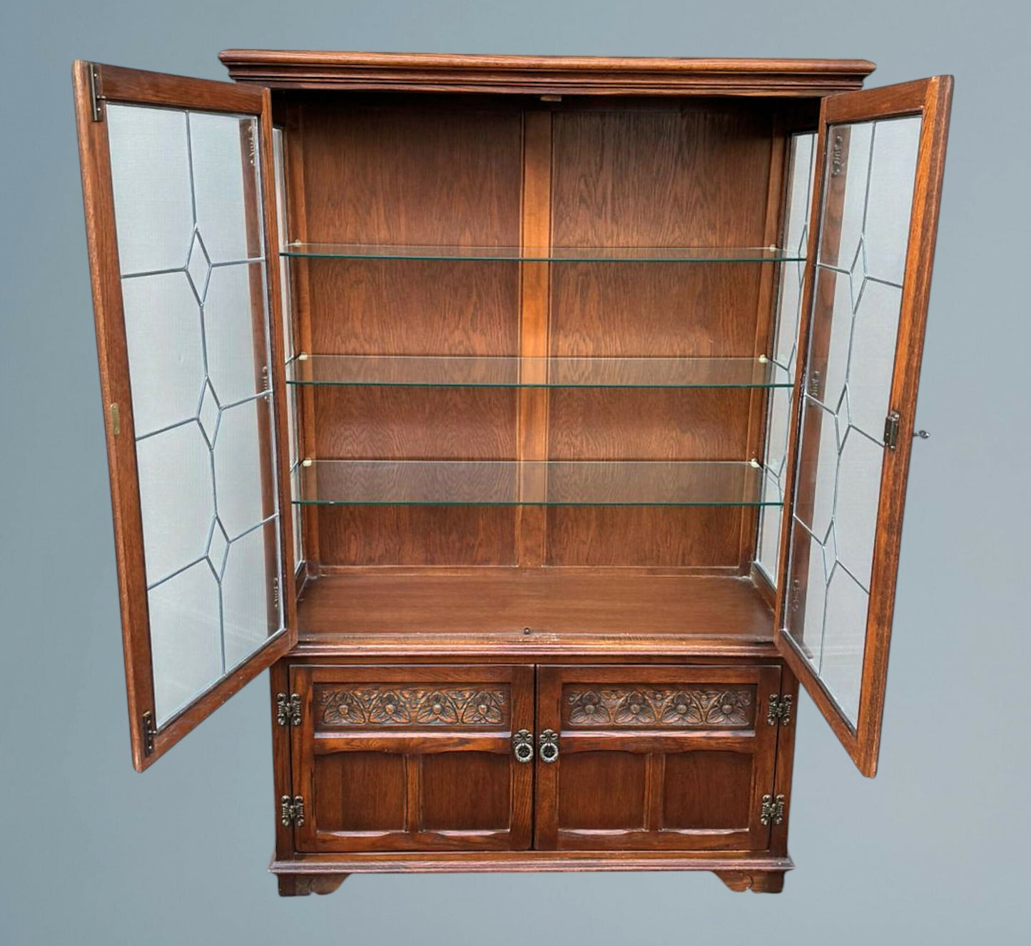 Wood Bros Old Charm Oak Display Cabinet Tudor Brown