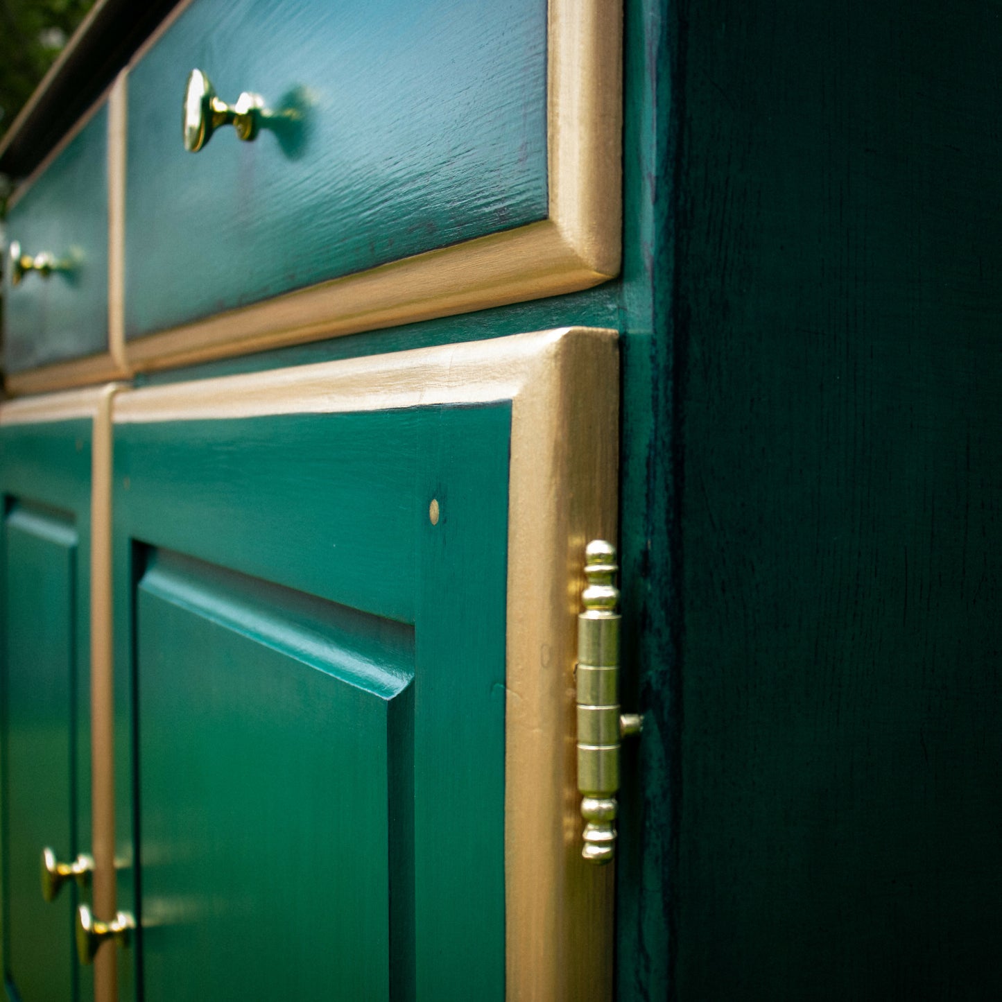 Green & Gold Repainted Pine Sideboard Dresser