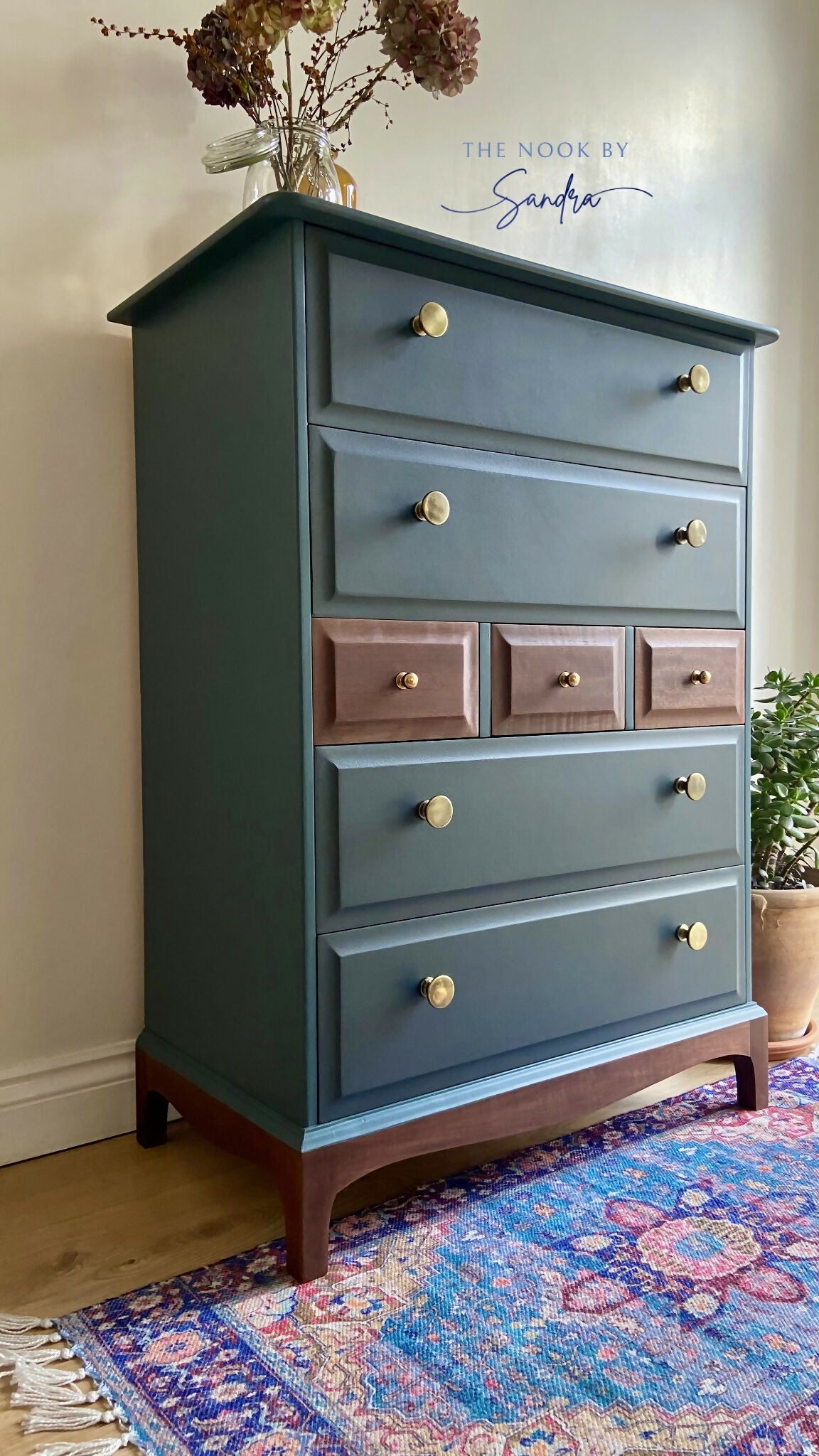 Stag Minstrel Chest of Drawers Upcycled in Two-Tone of Blue