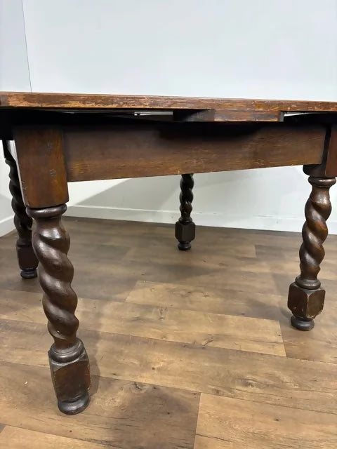 Vintage Oak Barley Twist Draw Leaf Dining Table