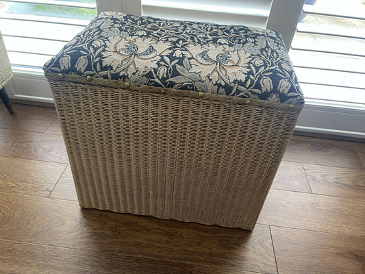 Gold painted small upcycled Lloyd loom vintage ottoman/ seat/storage