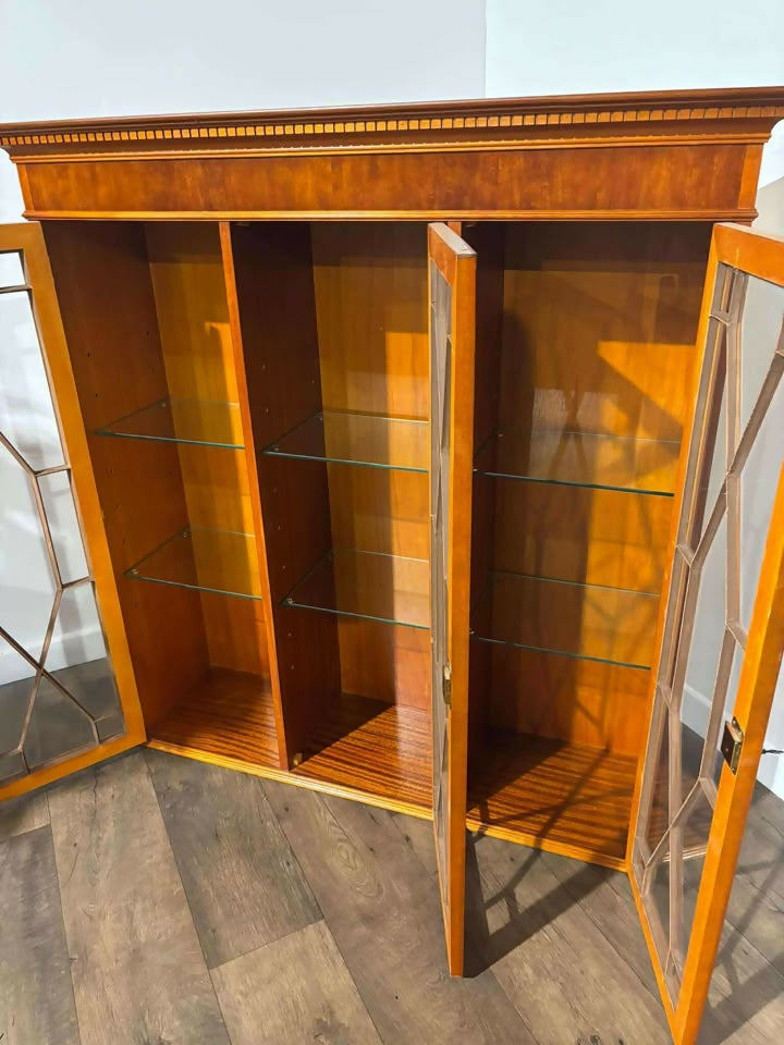 Yew Wood Display Cabinet With Glass Shelves