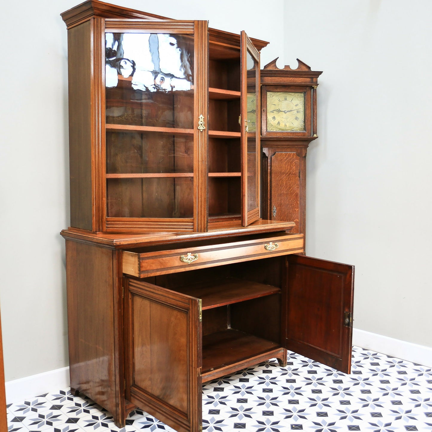 Victorian Mahogany Glazed Bookcase Kitchen Cupboard Display Cabinet