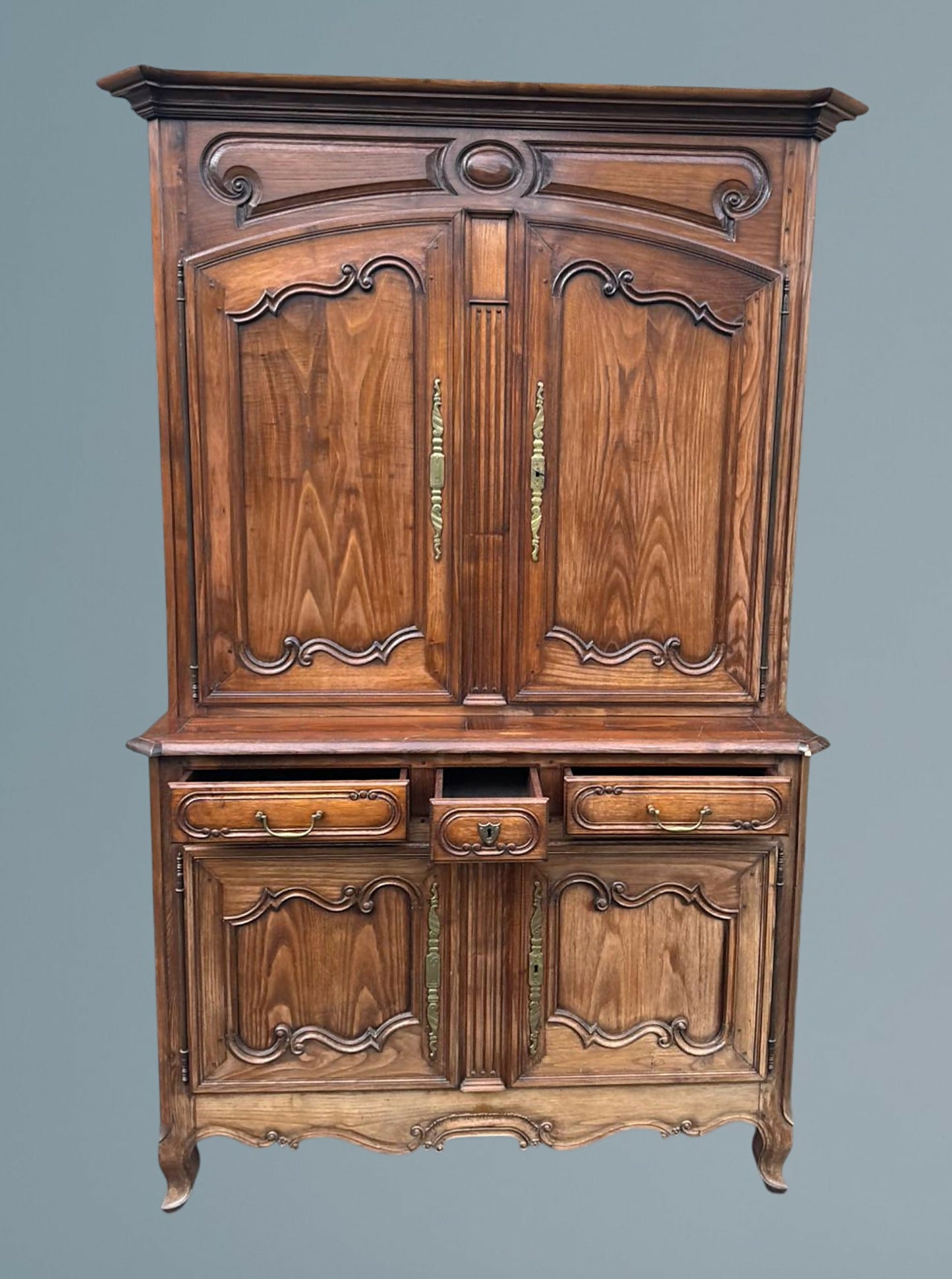 French Provincial Walnut Cupboard Stamped R Trotel