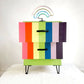 Multi Coloured Spectrum design two drawer chest with hairpin legs