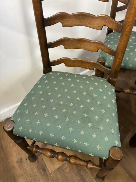 Vintage Oak Set Of Five Ladder Back Dining Chairs