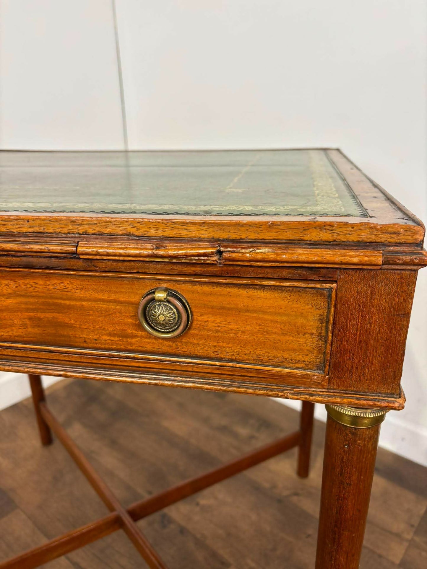 Edwardian Mahogany Side Table with Tooled Green Leather Top