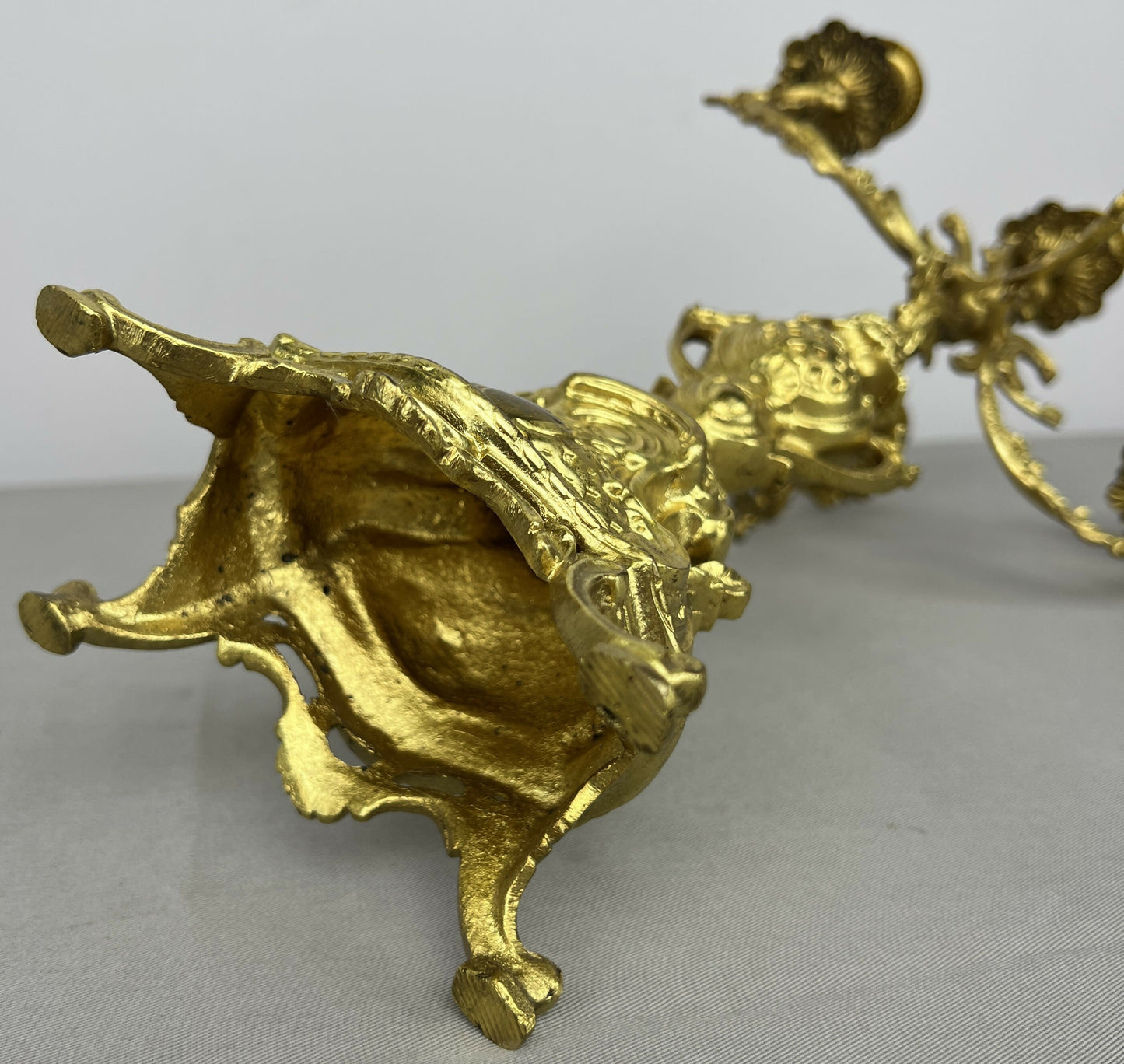 Pair of Candelabras Vintage French Brass Ornate 5 Arm Candle Holders LOT 6437