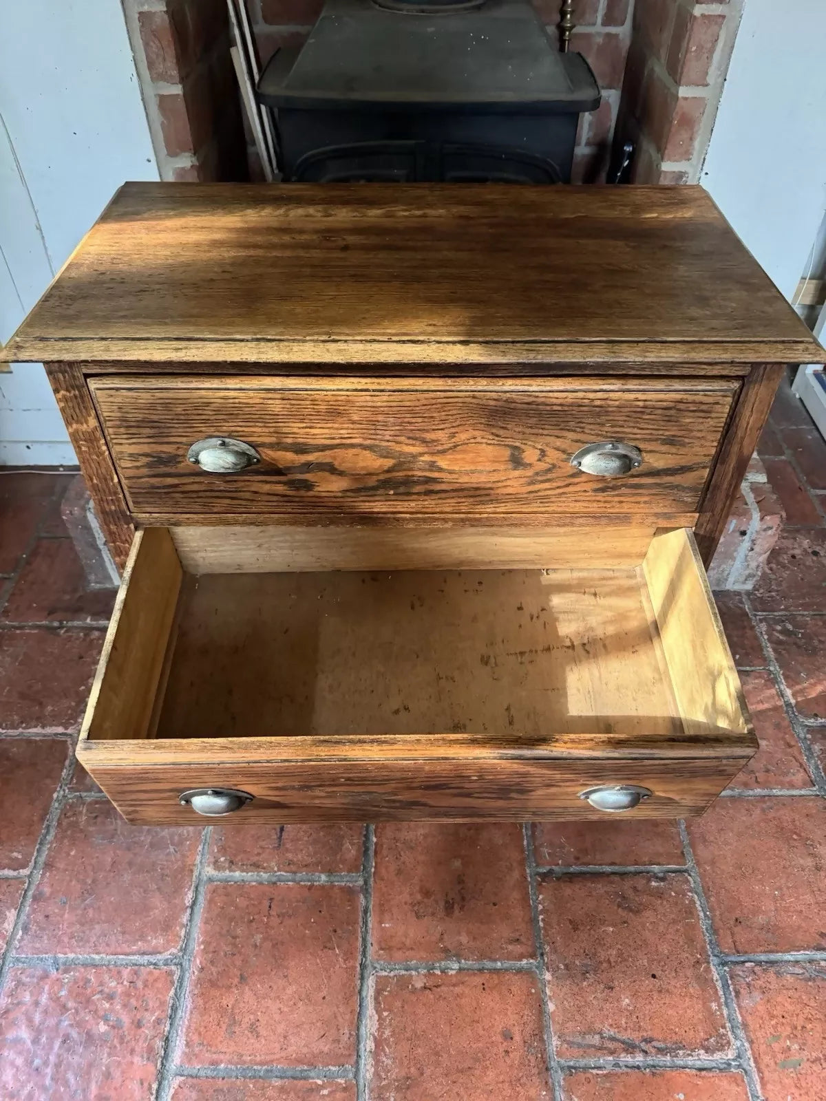 Vintage Oak Bedside Table Chest of Drawers Lowboy