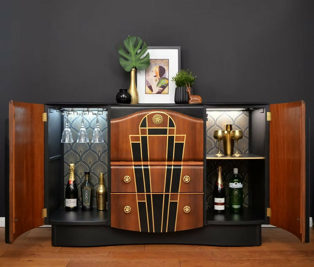 Beautility Drinks Cabinet, "Broadway", Art Deco Style, Burr Walnut.