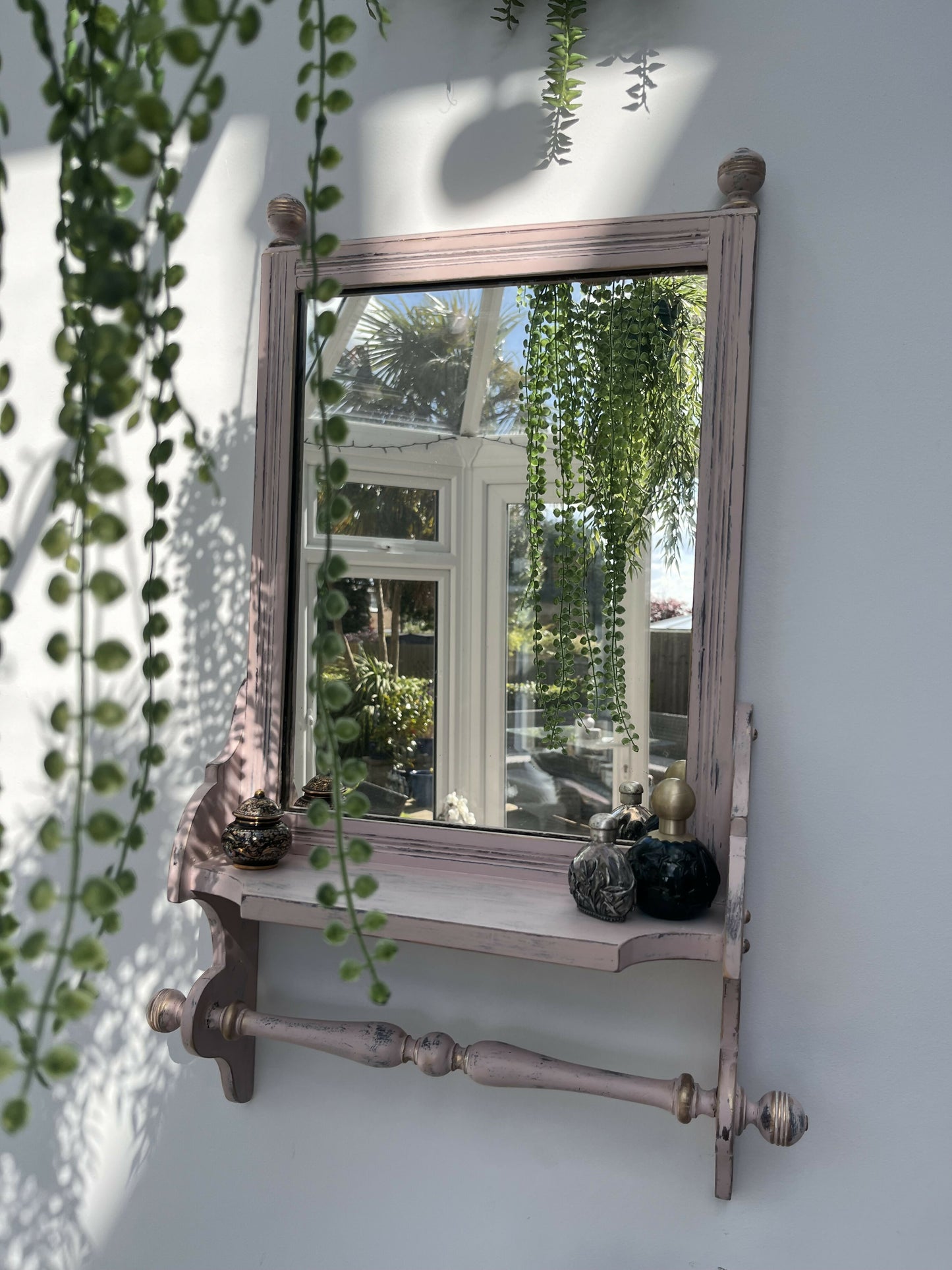 SOLD!! Please don’t order. Vintage Vanity Mirror Shelf with Rail. Bathroom mirror