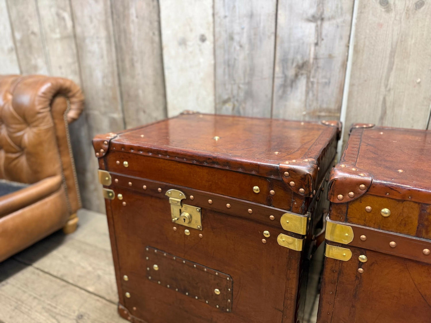 Vintage storage trunks - custom made chests - English antique leather