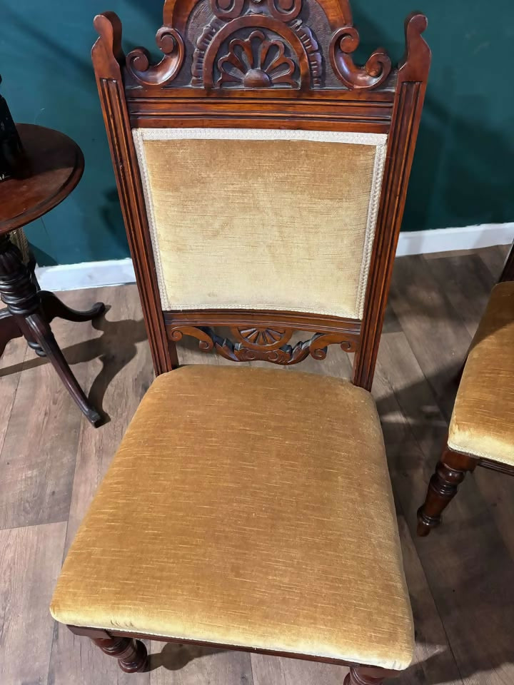 Four Edwardian Carved Walnut Dining Chairsbbv