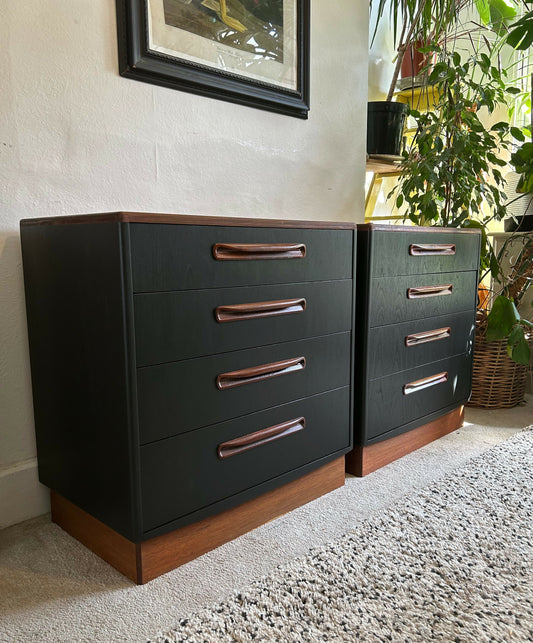 Newly refurbished pair of g-plan chest of drawers dresser gplan black mcm mid century