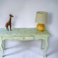 Pale green decoupaged console table, one drawer