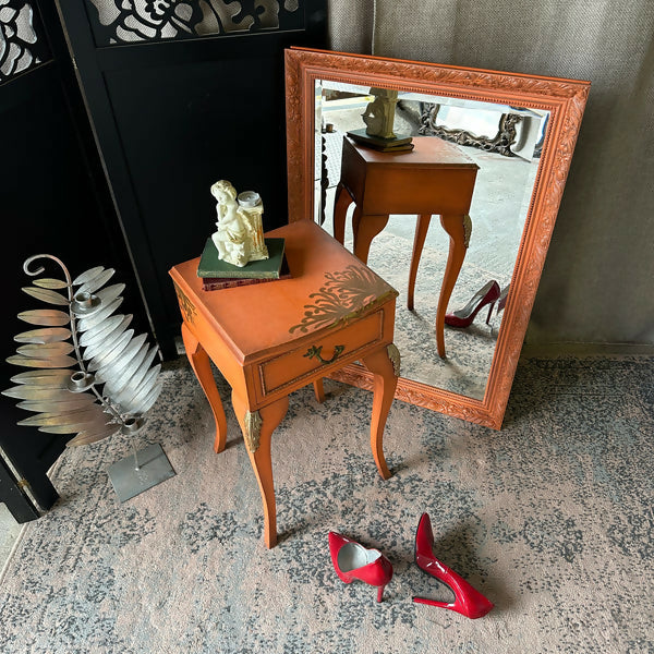 Hand Painted Louis Style Bedside Table Lamp Table Orange & Gold