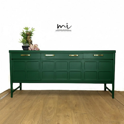 Large Vintage Nathan Sideboard in deep forest Green, mid century drink cabinet, TV stand, media unit
