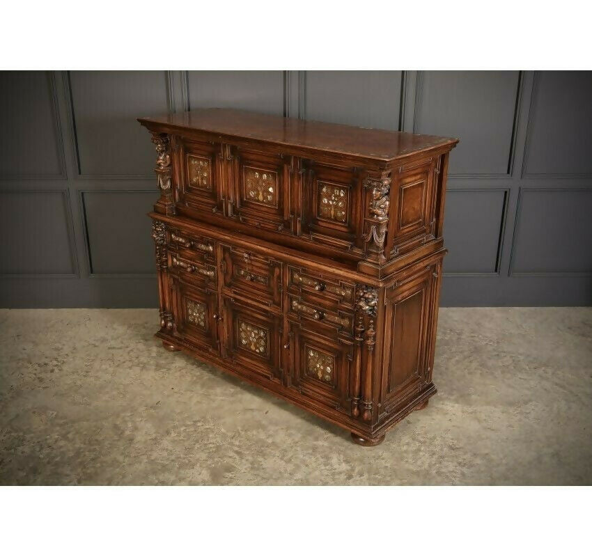 19th Century Walnut & Mother Of Pearl Inlaid Gothic Dresser