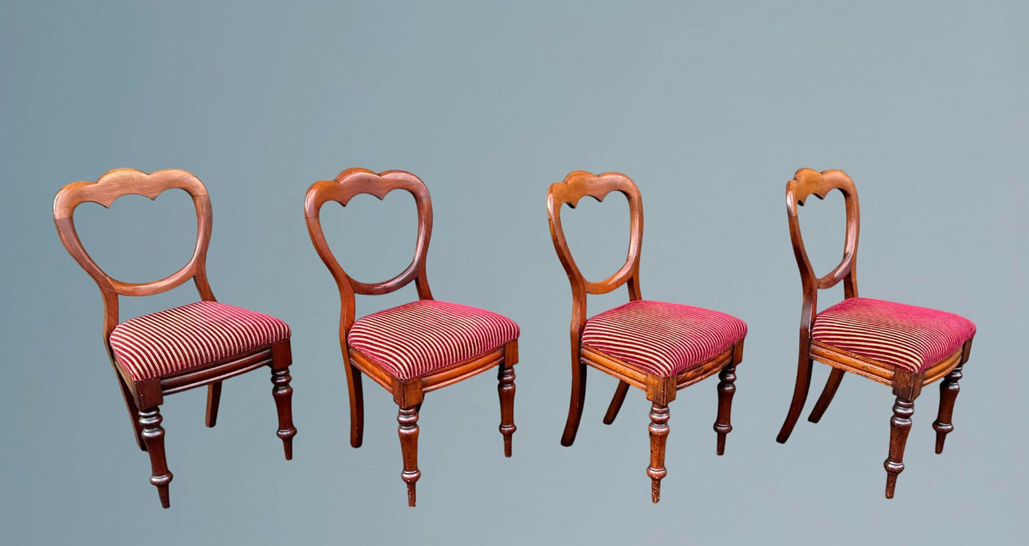 Set of Four Antique Victorian Mahogany Balloon Back Dining Chairs