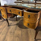 Vintage Walnut Veneered Kidney Shaped Dressing Table with Triptych Mirrorsc