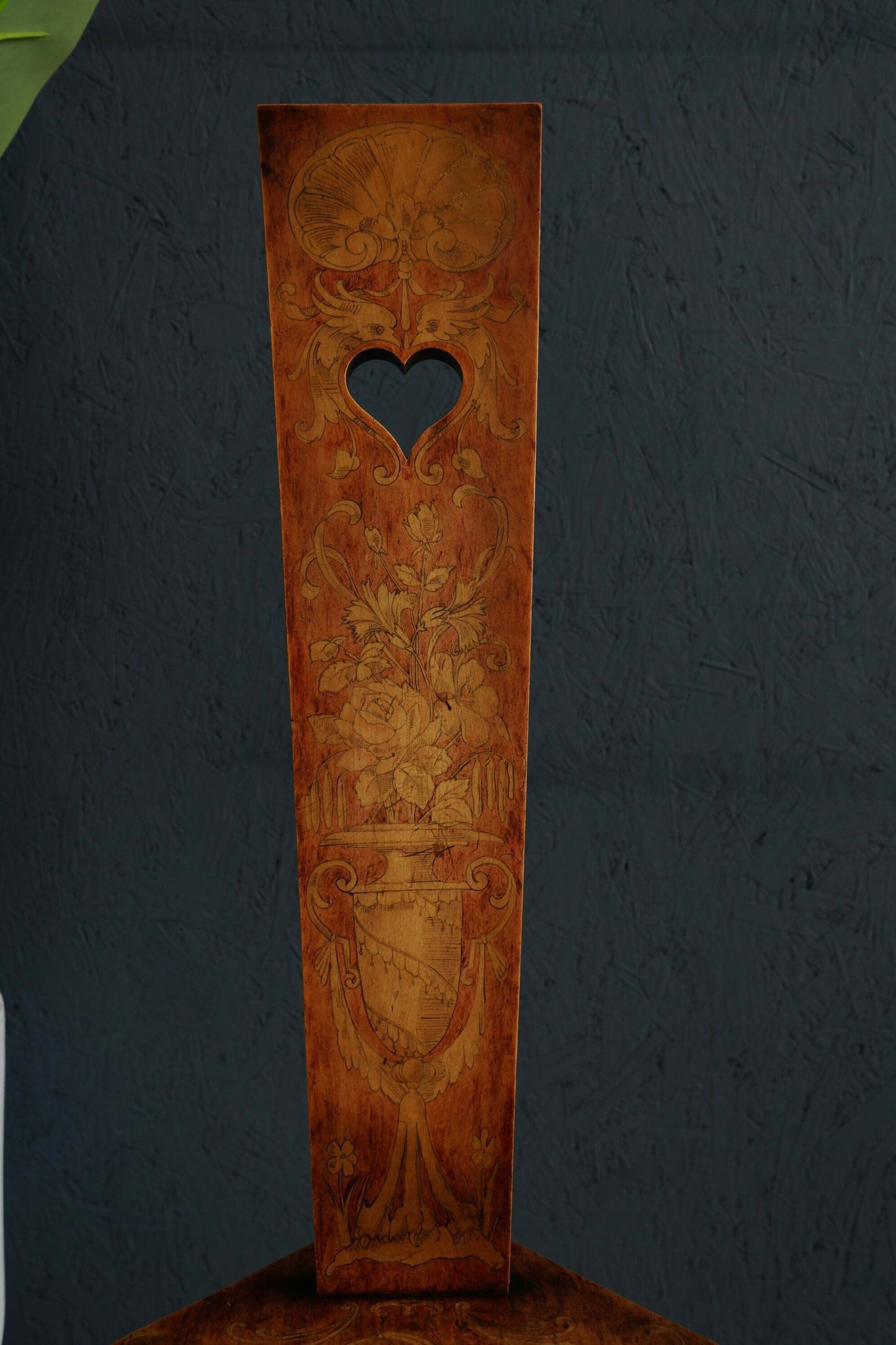 Vintage Beech And Oak Heart Back Chair