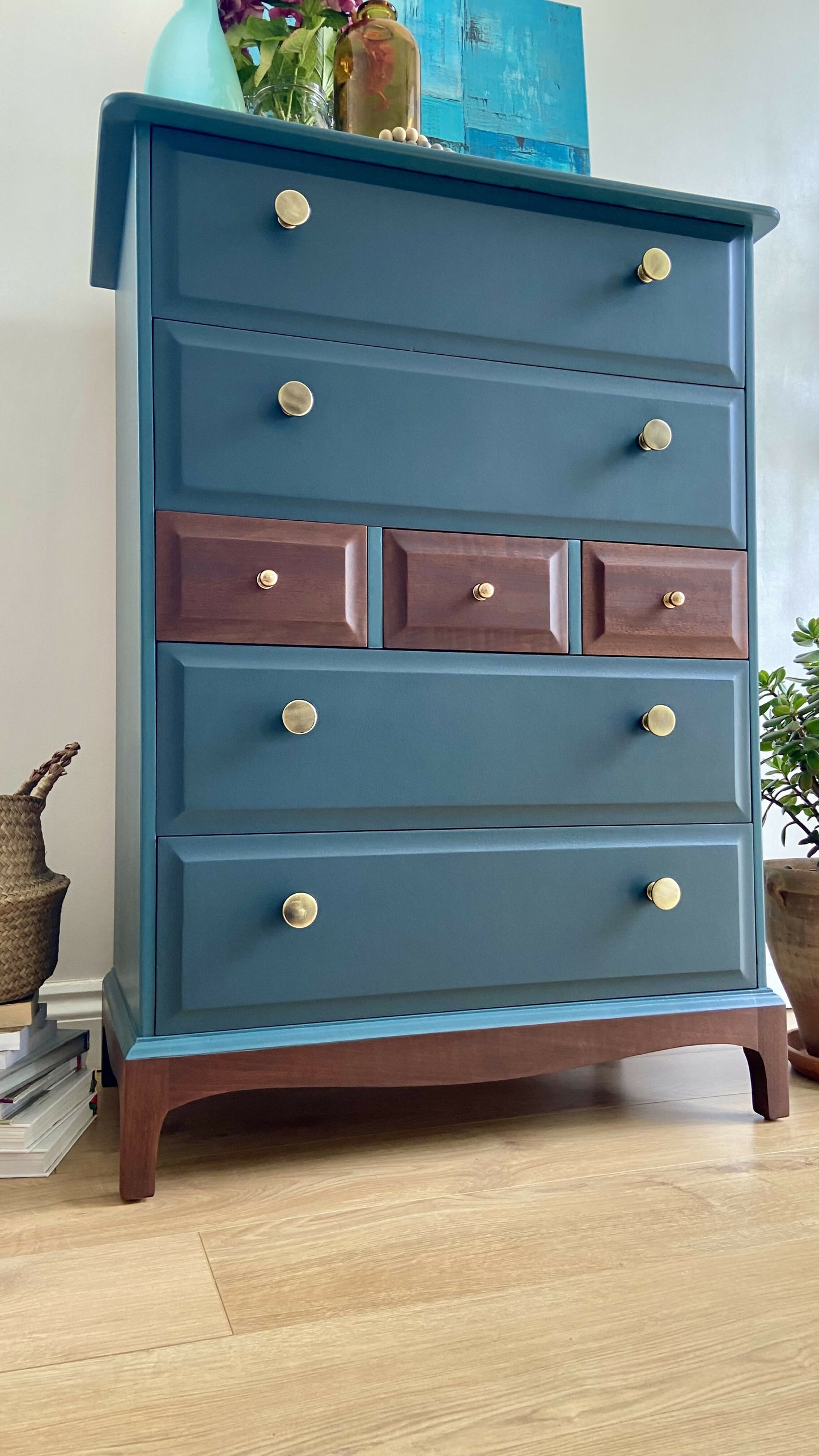 Stag Minstrel Chest of 7 Drawers upcycled in two tones Midcentury Modern